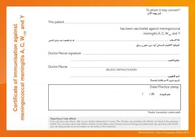 Certi31cate of immunisation against meningococcal meningitis A C