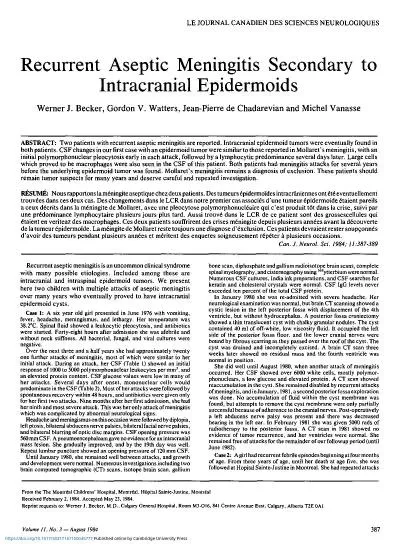 L JOURNA CANADIE DE SCIENCE NEUROLOGIQUERecurren Asepti Meningiti Seco