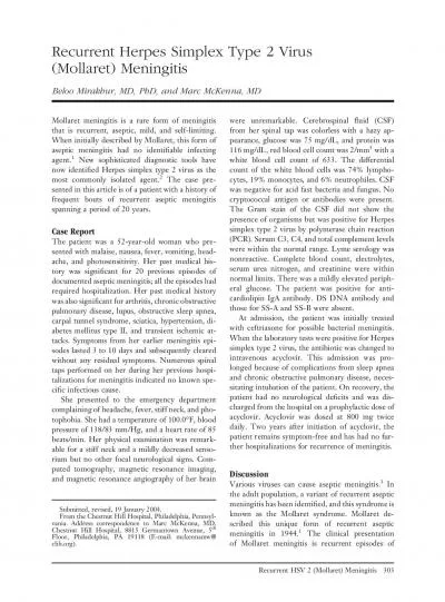 RecurrentHerpesSimplexType2VirusMollaretMeningitisBelooMirakhurMDP