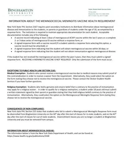 INFORMATION ABOUT THE MENINGOCOCCAL MENINGITIS VACCINE