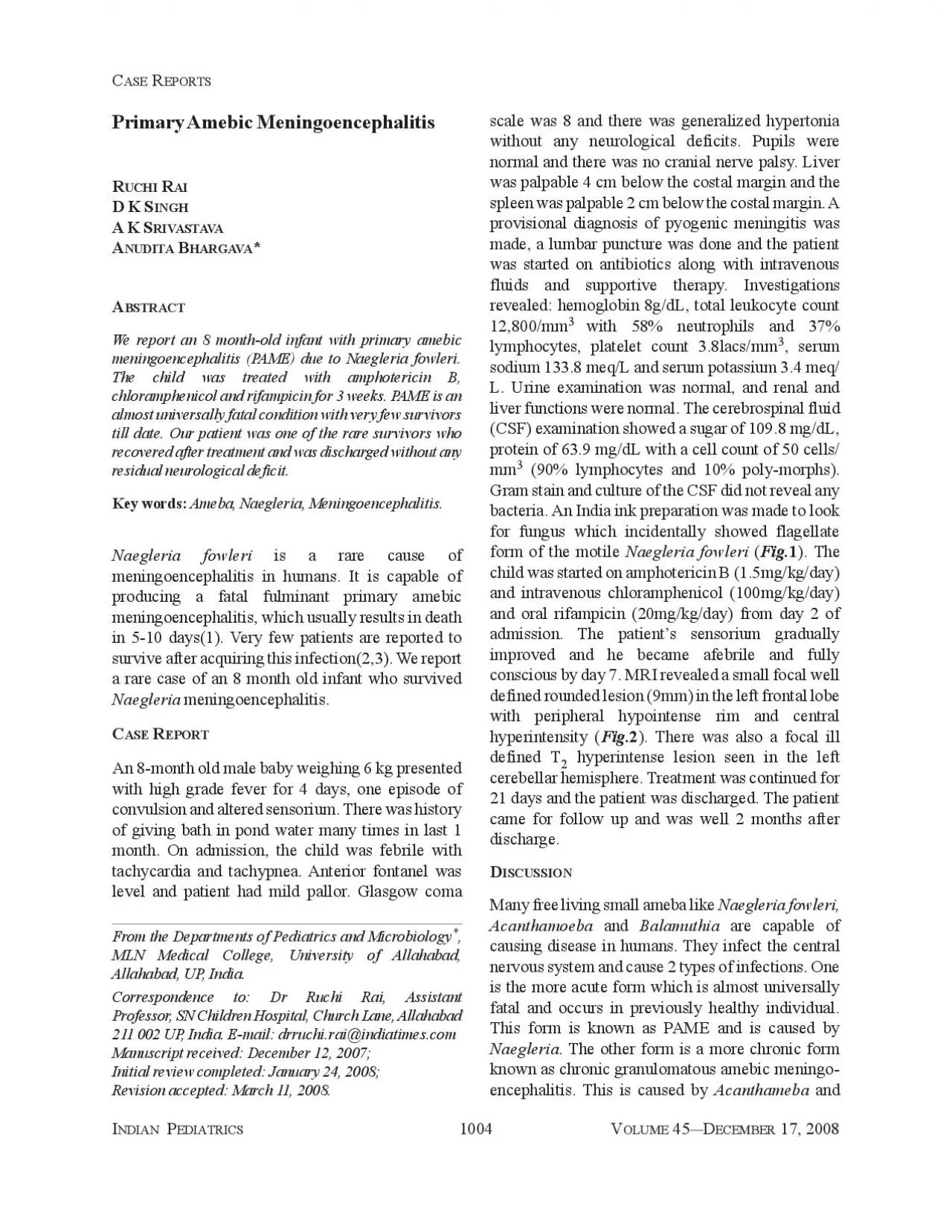 PDF-1004VPrimary Amebic MeningoencephalitisA K S