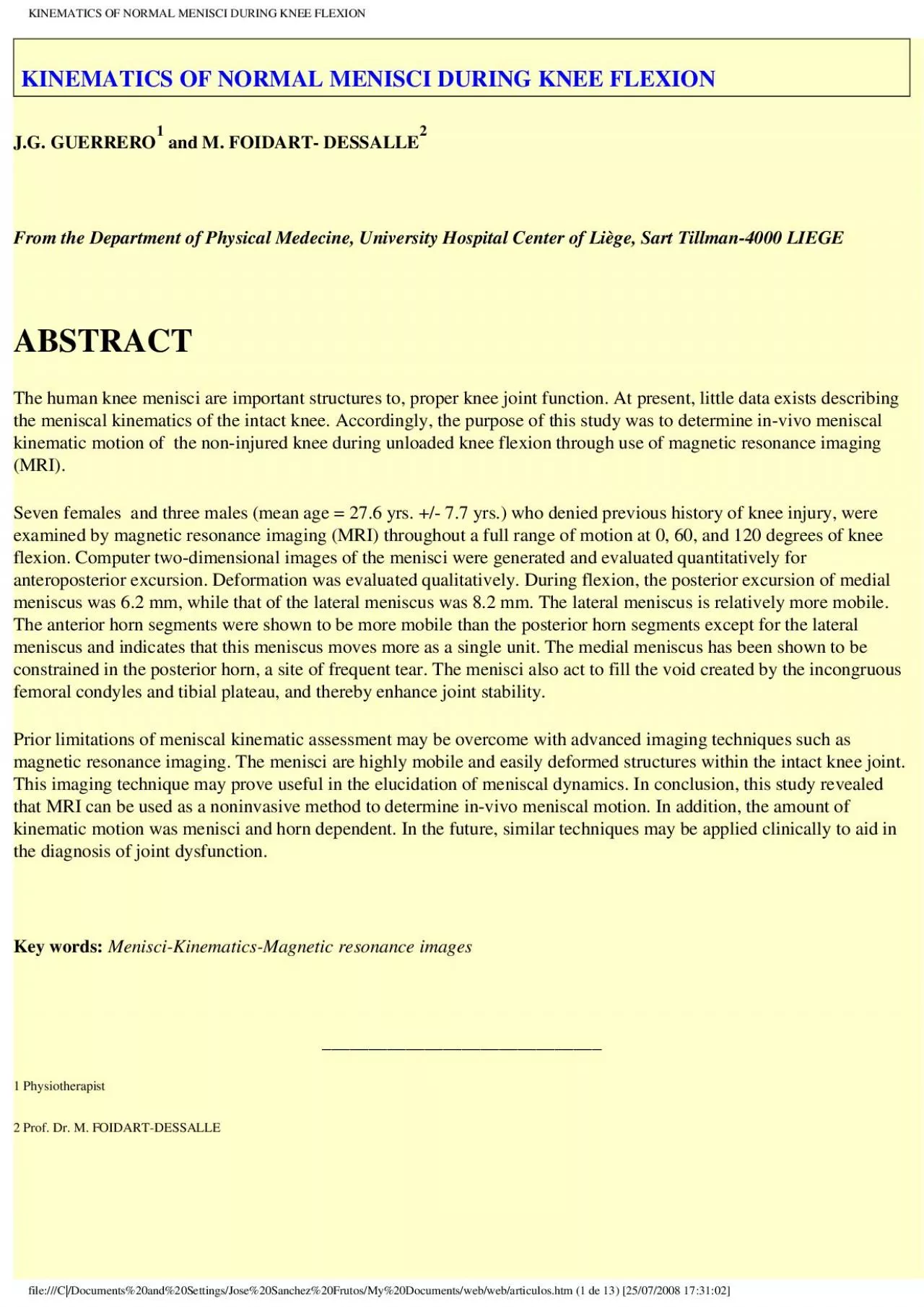 PDF-KINEMATICS OF NORMAL MENISCI DURING KNEE FLEXION