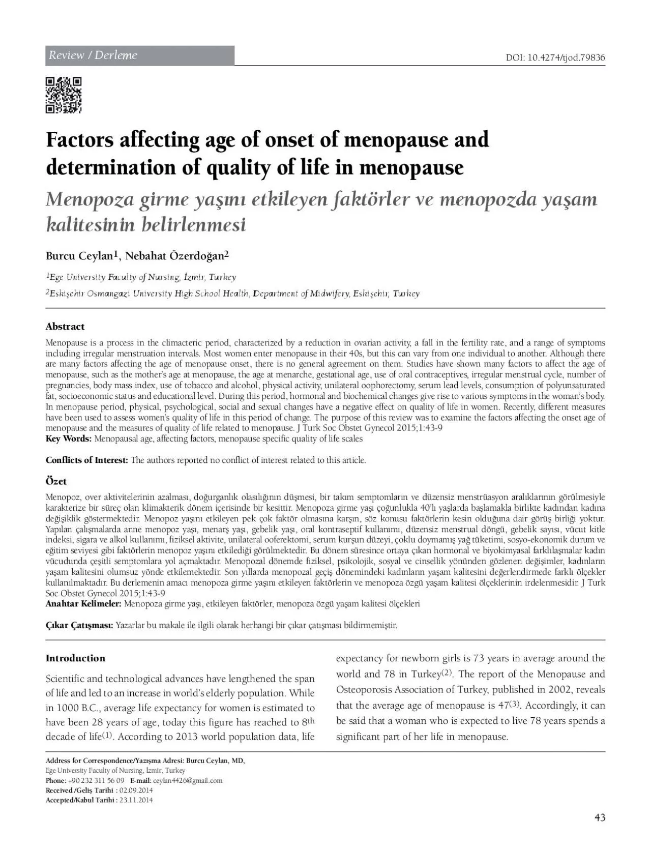 PDF-Factors affecting age of onset of menopause and Menopoza girme yan