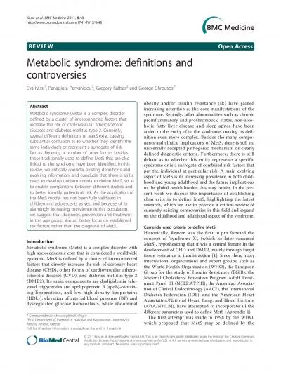 REVIEWOpenAccessMetabolicsyndromedefinitionsandEvaKassiPanagiotaPerv