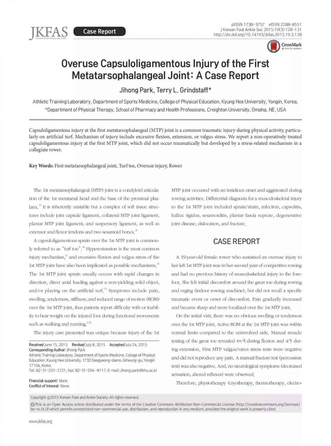 PDF-wwwjkfasorgJihong Park et al Overuse Injury of the 1st MTP Joint