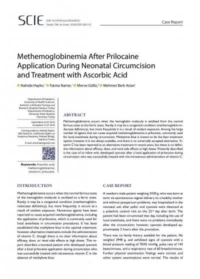 Methemoglobinemia After PrilocaineApplication During Neonatal Circumci