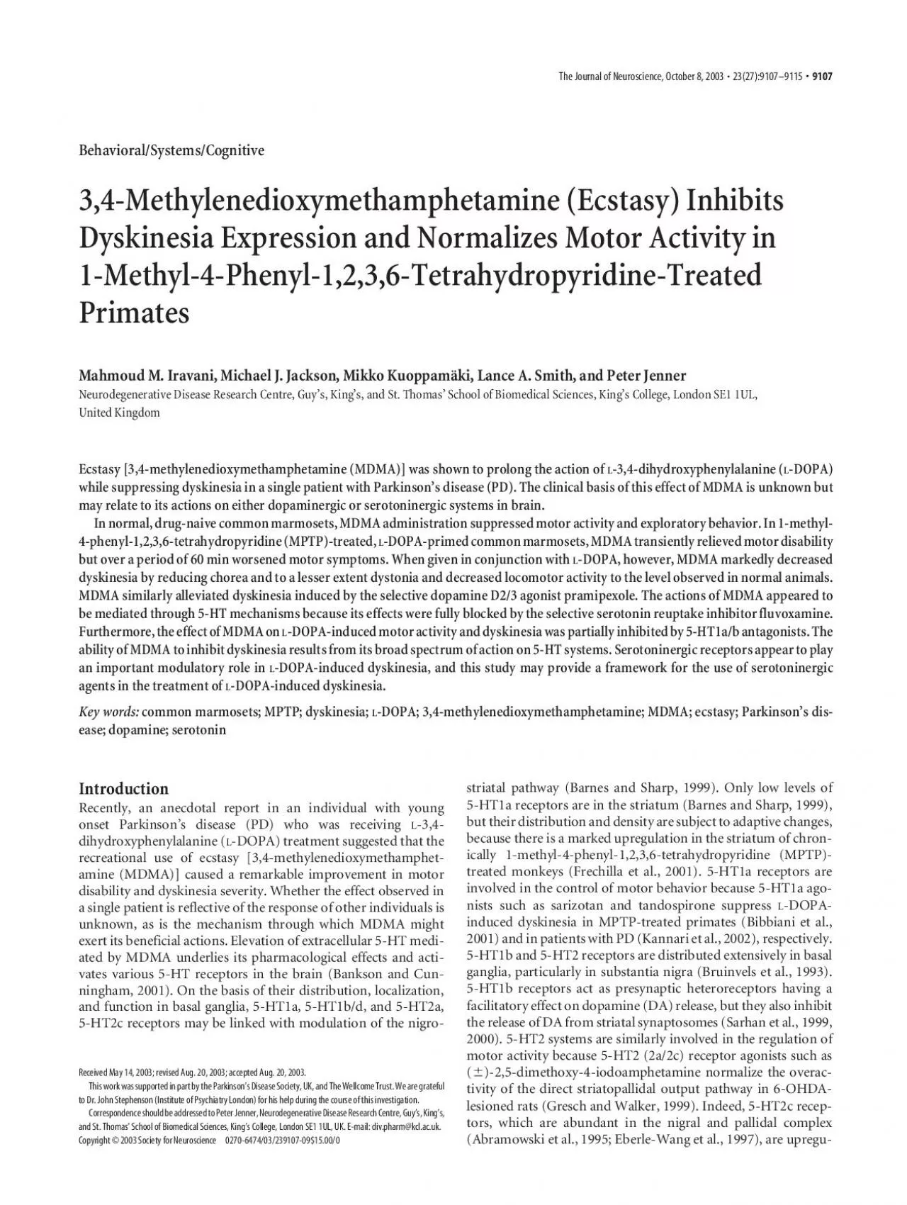 PDF-34MethylenedioxymethamphetamineEcstasyInhibitsDyskinesiaExpression