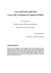 Course ID Number:REC5630ourse Title: Contemporary Japanese PoliticsNo.
