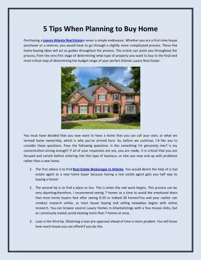 5 Tips When Planning to Buy Home