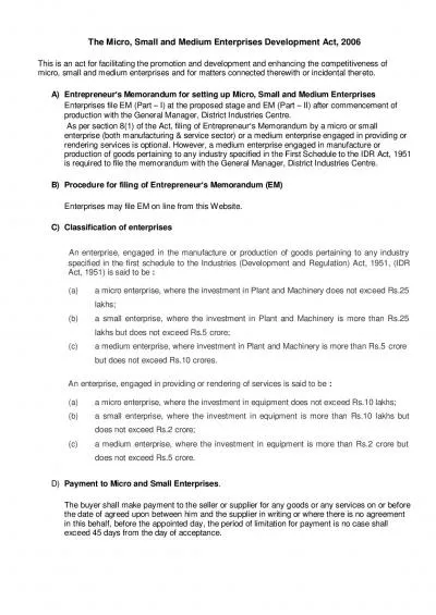 The Micro Small and Medium Enterprises Development Act 2006