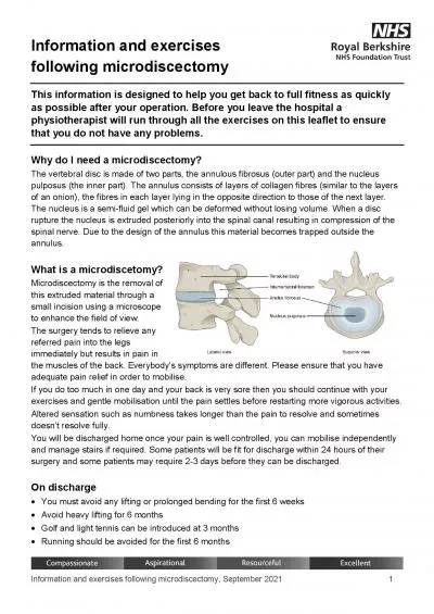 Information and exercises following microdiscectomyptember