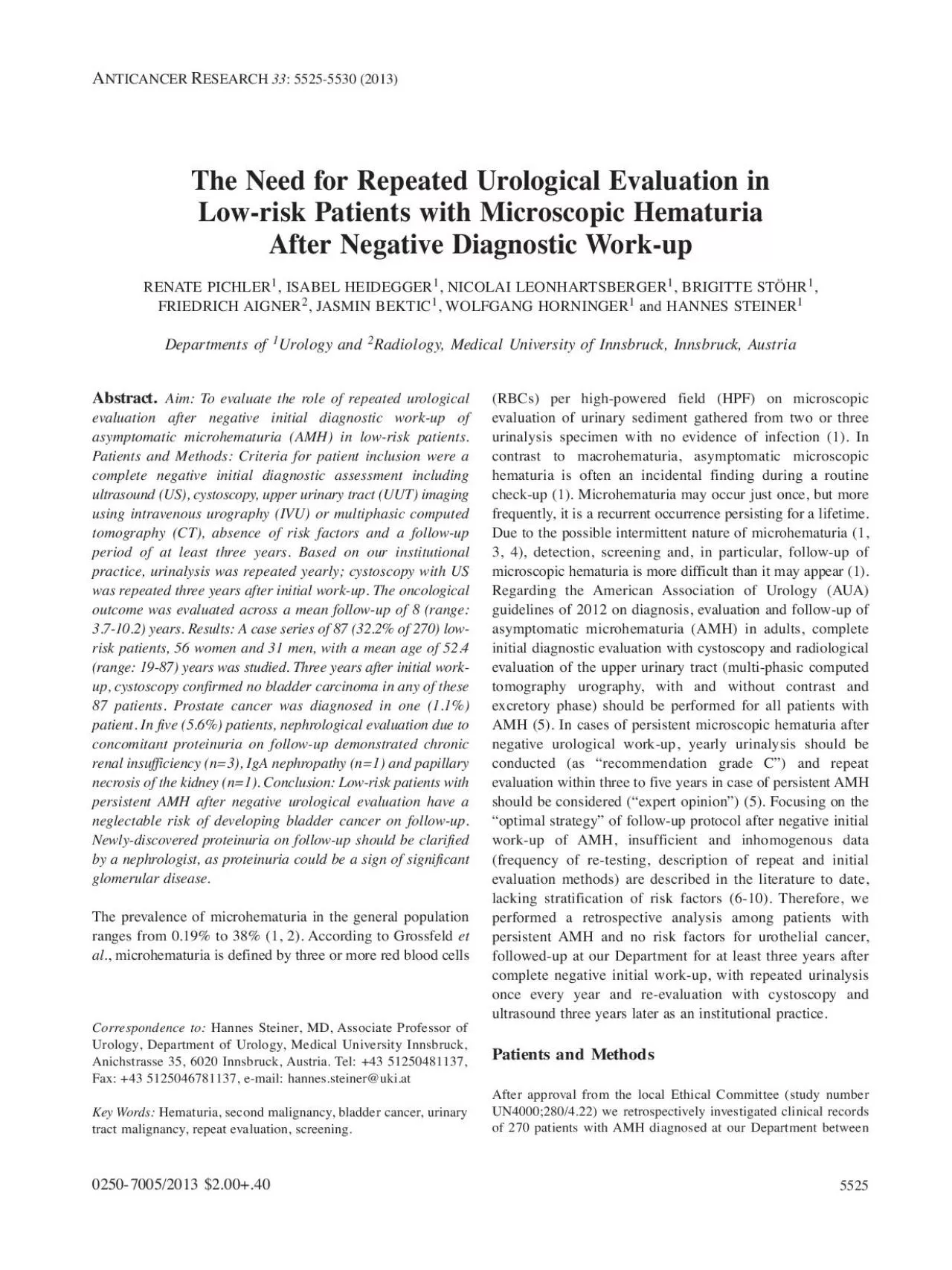 PDF-Abstract Aim To evaluate the role of repeated urologicalevaluation a