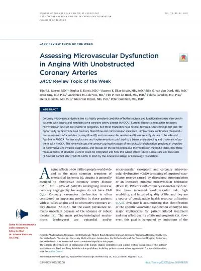 REVIEWTOPICOFTHEWEEKAssessingMicrovascularDysfunctioninAnginaWithUnobs