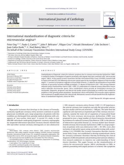 Internationalstandardizationofdiagnosticcriteriaformicrovascularangina