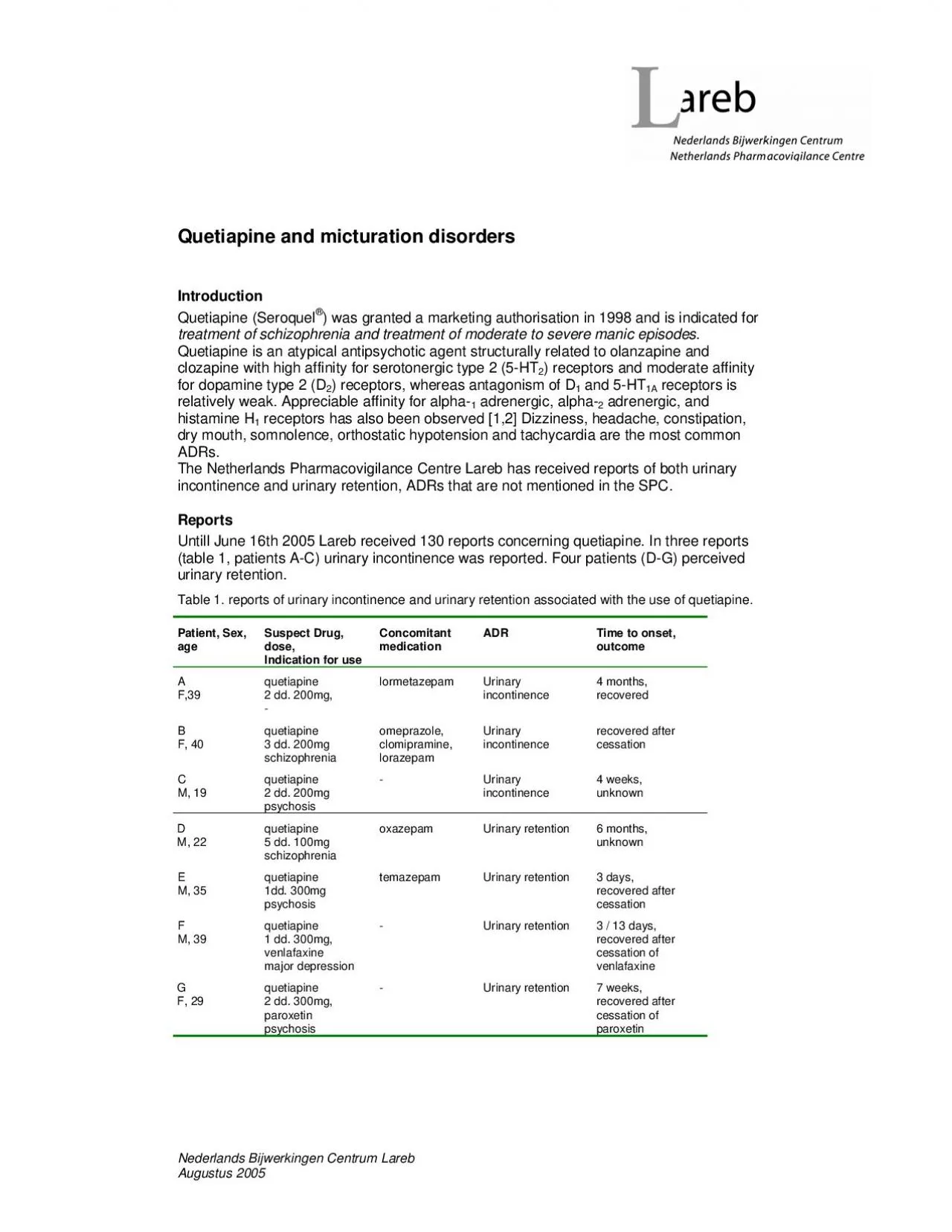 PDF-Nederlands Bijwerkingen Centrum Lareb Augustus 2005