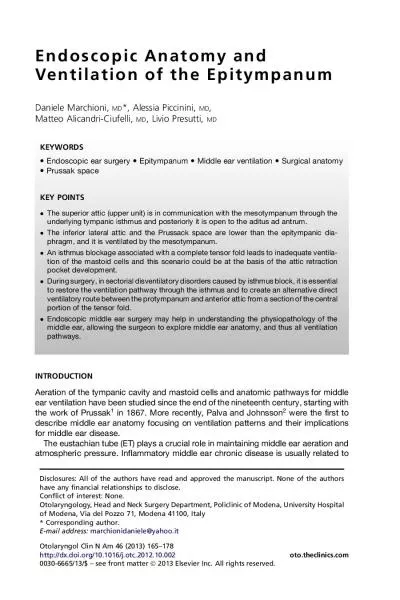 EndoscopicAnatomyandVentilationoftheEpitympanumDanieleMarchioniAless