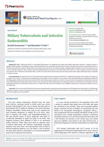 Gumasana H Patel MV 2021 Miliary Tuberculosis and Infective Endocar