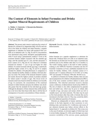 TheContentofElementsinInfantFormulasandDrinksAgainstMineralRequirement