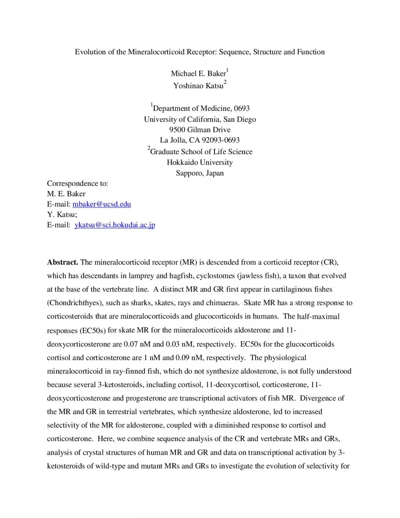 PDF-Evolution of the Mineralocorticoid Receptor Sequence Structure and F