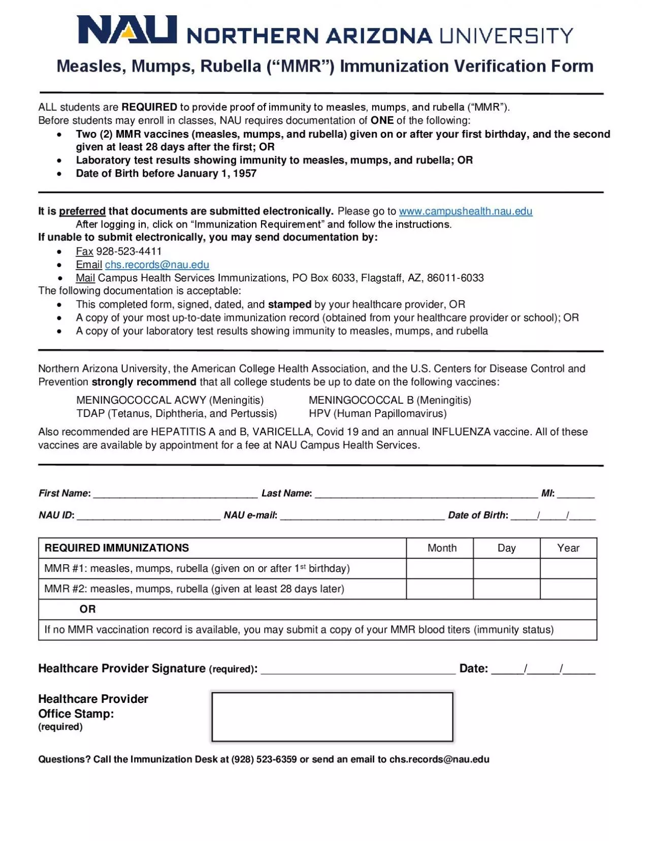 PDF-Measles Mumps Rubella MMR Immunization Verification Form