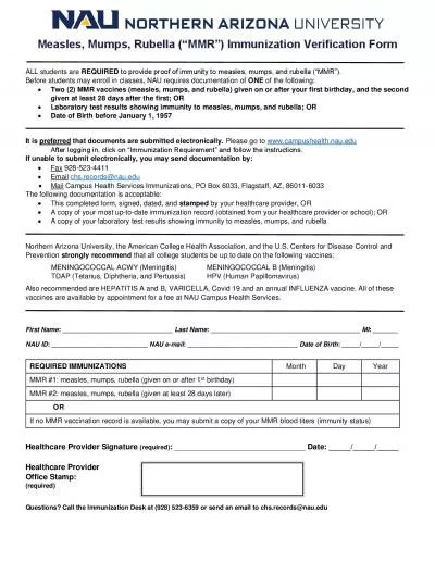 Measles Mumps Rubella MMR Immunization Verification Form