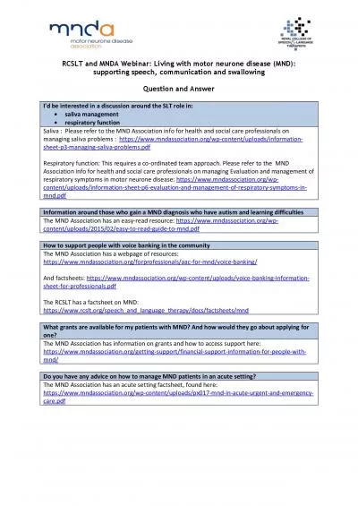 RCSLT and MNDA Webinar Living with motor neurone disease MND