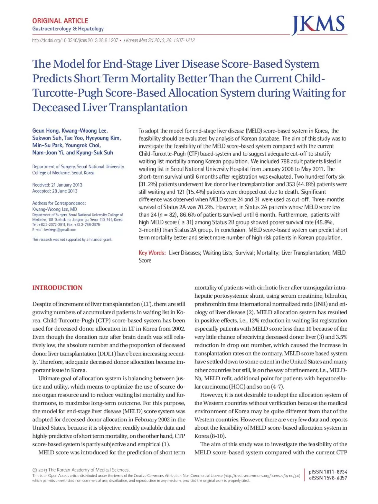 PDF-31e Model for EndStage Liver Disease ScoreBased System Predicts S