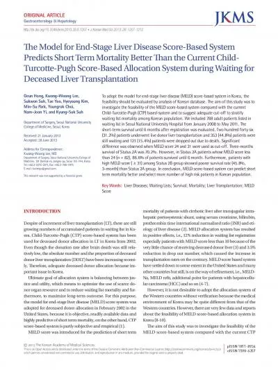 31e Model for EndStage Liver Disease ScoreBased System Predicts S