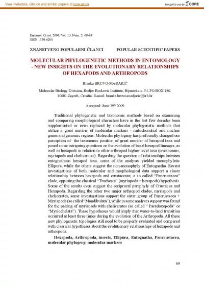 IC PAPERSMOLECULAR PHYLOGENETIC METHODS IN ENTOMOLOGY  NEW INSIGHTS O