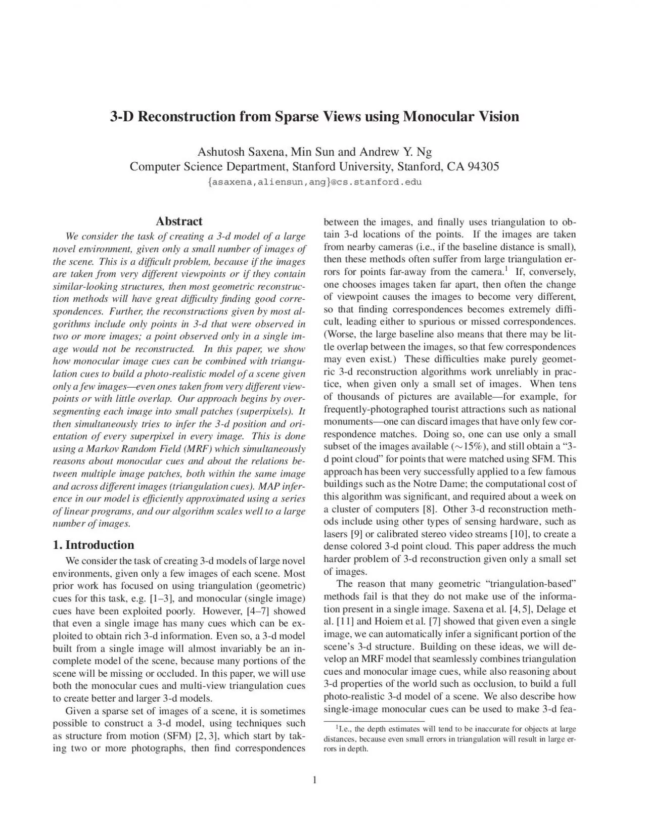 PDF-3DReconstructionfromSparseViewsusingMonocularVisionAshutoshSaxenaMin