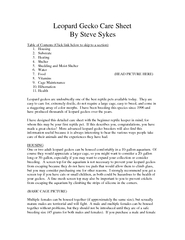 Leopard Gecko Care Sheet By Steve Sykes  Table of Contents (Click link