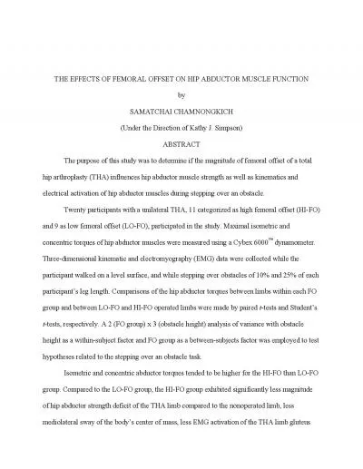 THE EFFECTS OF FEMORAL OFFSET ON HIP ABDUCTOR MUSCLE FUNCTION SAMATCHA