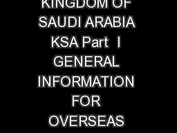 PRE DEPARTURE TRAINING MANUAL For Intending Emigrants KINGDOM OF SAUDI ARABIA KSA Part