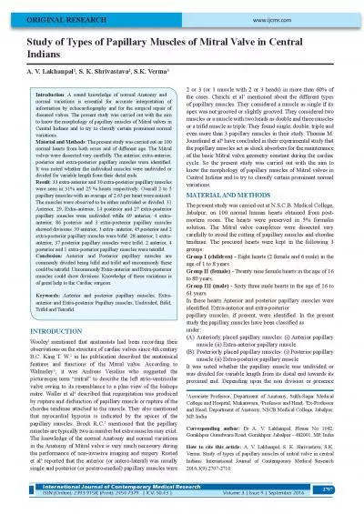 Study of Types of Papillary Muscles of Mitral Valve in Central