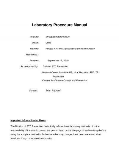 Laboratory Procedure Manual