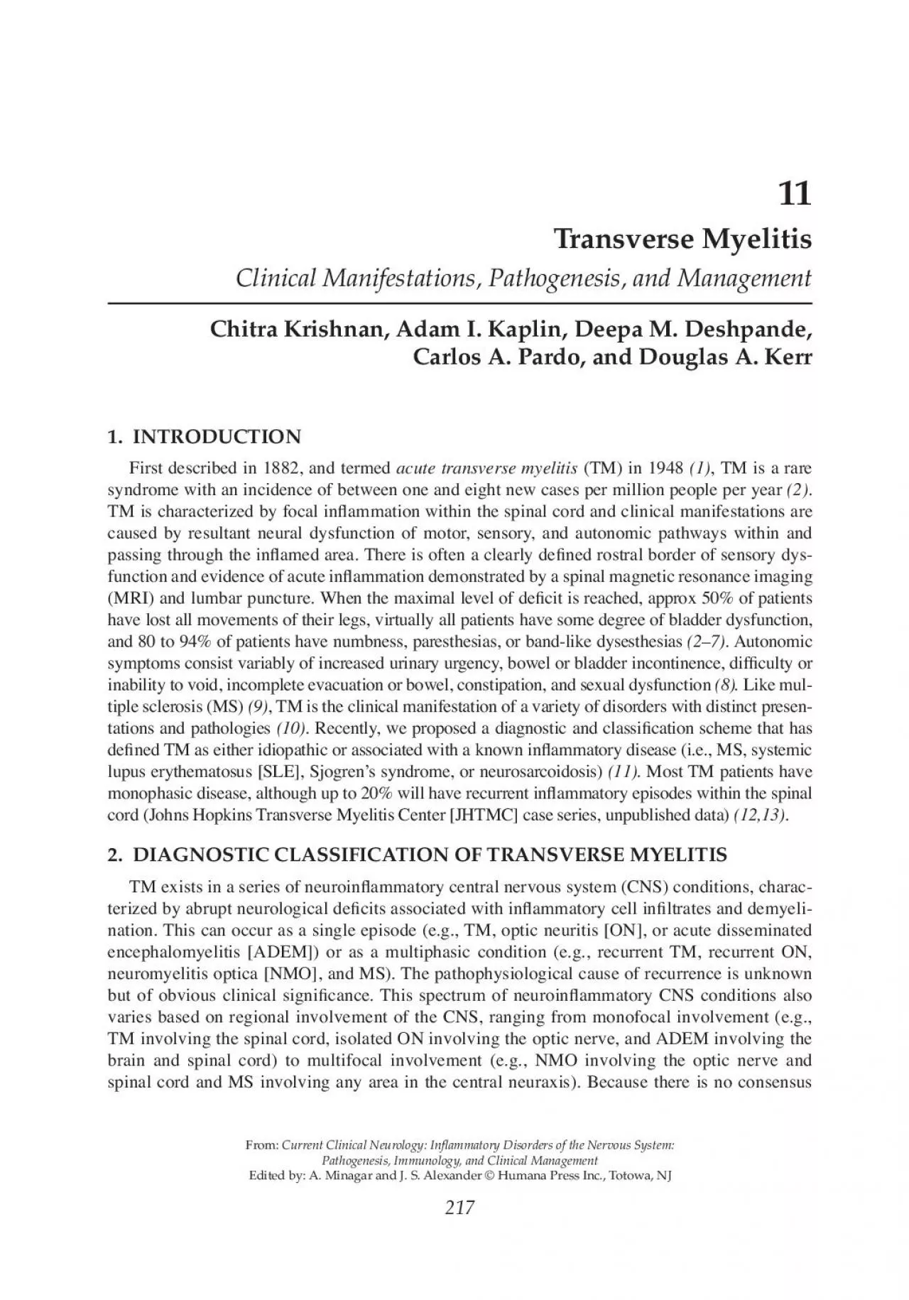 PDF-Clinical Manifestations Pathogenesis and ManagementChitra Krishnan