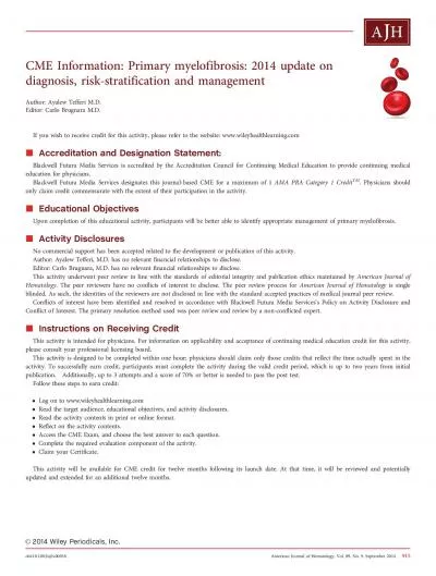 CMEInformationPrimarymyelofibrosis2014updateondiagnosisriskstratif