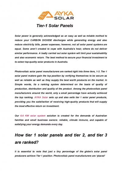Tier 1 Solar Panels
