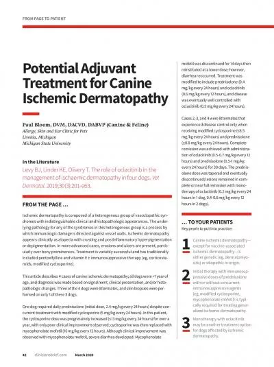 Potential AdjuvantTreatment for CanineIschemic DermatopathyPaul Bloom