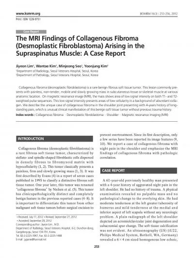 The MRI Findings of Collagenous FibromaDesmoplastic Fibroblastoma Ar