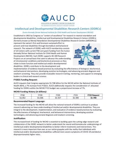 Intellectual and Developmental Disabilities Research Centers IDDRCs