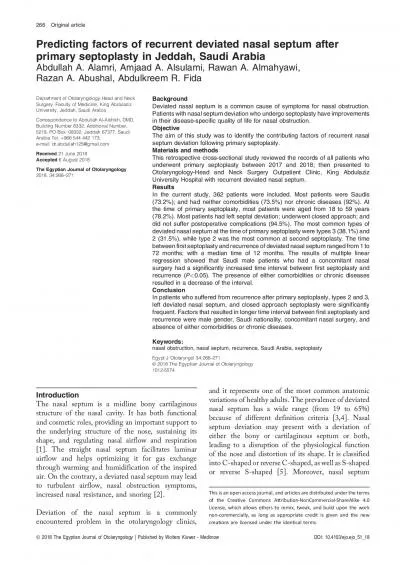 Predictingfactorsofrecurrentdeviatednasalseptumafterprimaryseptoplasty