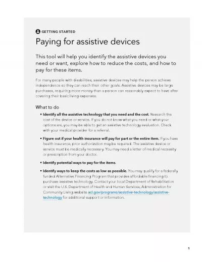 GETTING STARTEDPaying for assistive devicesThis tool will help you ide