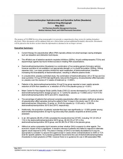 Dextromethorphan Quinidine MonographMay 2013