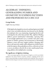 ALGEBRAIC THINKING: GENERALISING NUMBER ANDGEOMETRY TO EXPRESS PATTERNS AND PROPERTIES