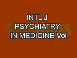 INTL J PSYCHIATRY IN MEDICINE Vol