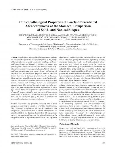 Clinicopathological Properties of Poorlydifferentiated