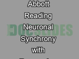 NOTE Communicated by Laurence Abbott Reading Neuronal Synchrony with Depressing Synapses