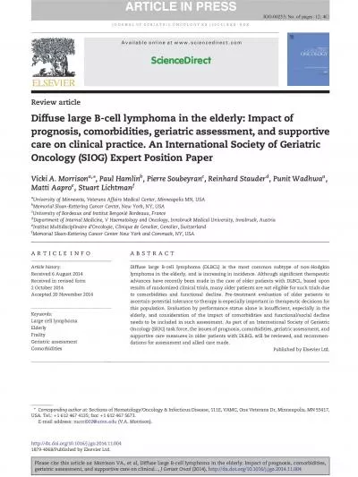 ReviewarticleDiffuselargeBcelllymphomaintheelderlyImpactofprognosis