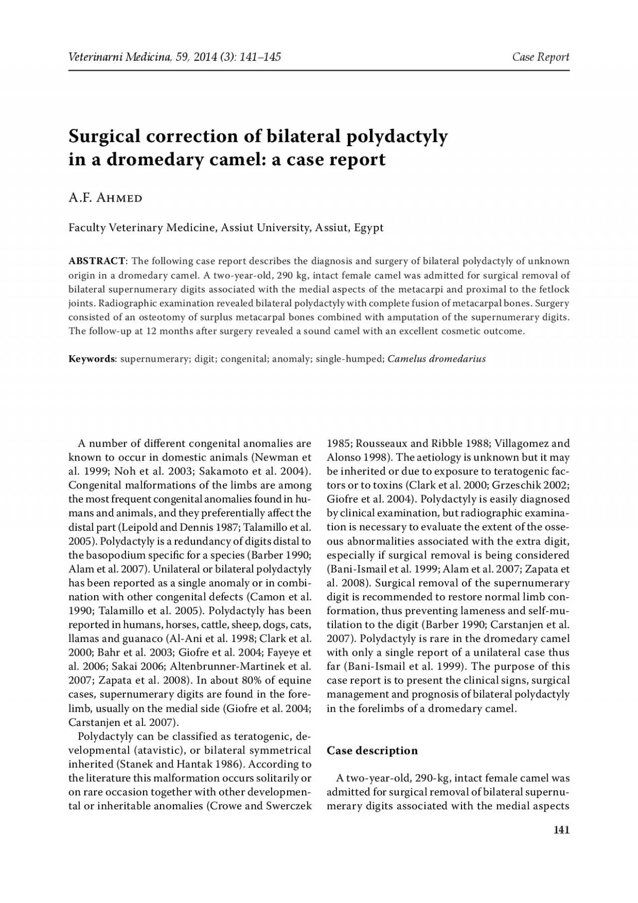 PDF-Surgical correction of bilateral polydactyly in a dromedary camel a c